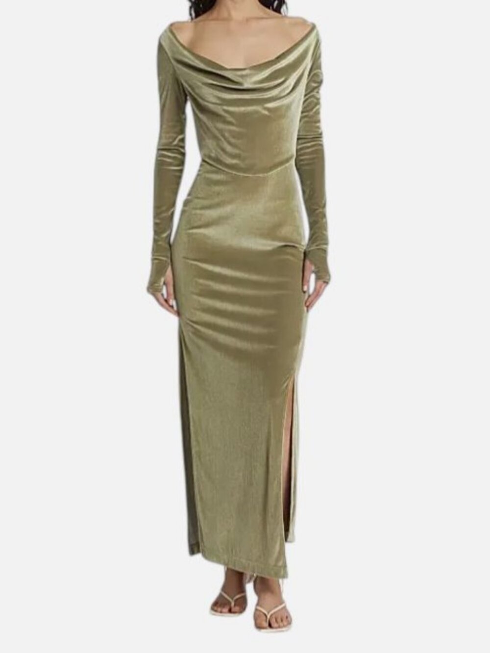 Helmut Lang Women's Green Draped Velvet Maxi Dress Size XS